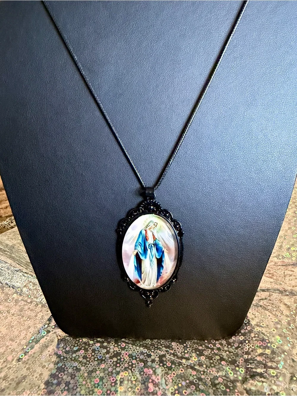 Vintage-Style Our Lady of Grace Virgin Mary Pendant Necklace